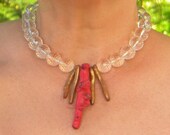sparkling quartz and coral branch necklace with apatite, sterling silver clasp