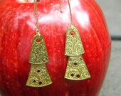 antique hand engraved brass earrings made from 14kt gold and 18th c. one of a kind pocket watch cocks