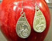 hand-sculpted pure silver textured teardrop earrings - Precious Metal Clay PMC