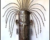 Haitian Ethnic Mask Wall Hanging - 22" African Tribal Design - Recycled Steel Drum Metal Art - 1811