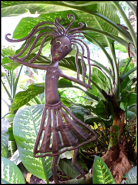 Garden Plant Stick - 7" x 15" Garden Decor- Steel Drum Art from Haiti - PS-1774