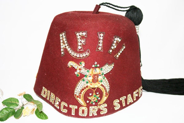 Jeweled Fez Shriners Hat with Black Tassel