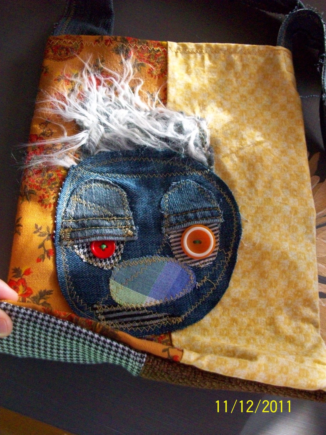 vintage patchwork "WHAT" art tote bag by Claudia Fill