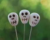3 Polymer Clay Decorative Skull Pins