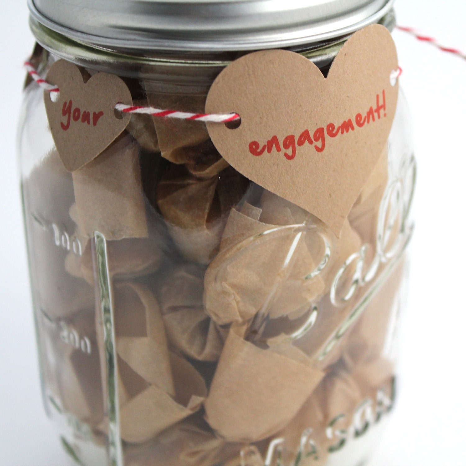 Engagement Gift - Fleur de Sel Caramels - 1/2 lb in a Mason Jar Adorned with Congrats on Your Engagement