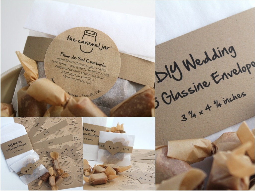 DIY Fleur de Sel Caramel Wedding Favor Packages  - 100 guests - As Seen in BRIDES Magazine