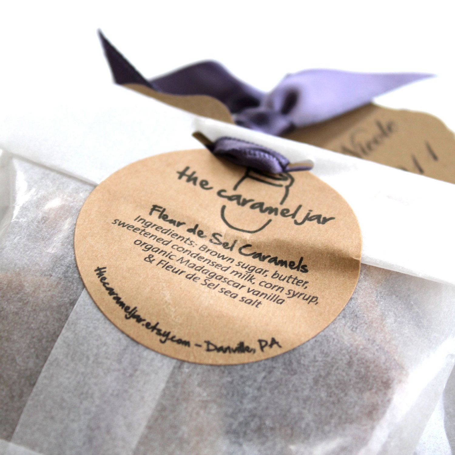 Fleur de Sel Caramel Wedding Favors in Eco Friendly White Glassine Envelopes - 100 Guests