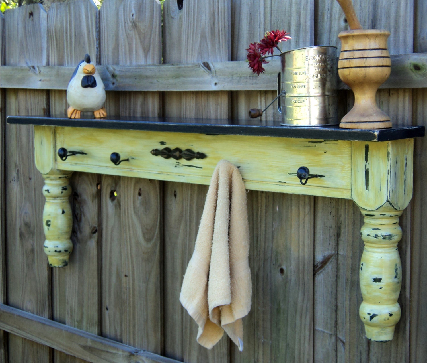Farmhouse Display Shelf, Towel Bar, Coat Rack Up Cycled Coffee Table MUSTARD YELLOW