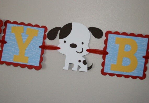 Puppy Dog Birthday Banner primary colors Il_570xn