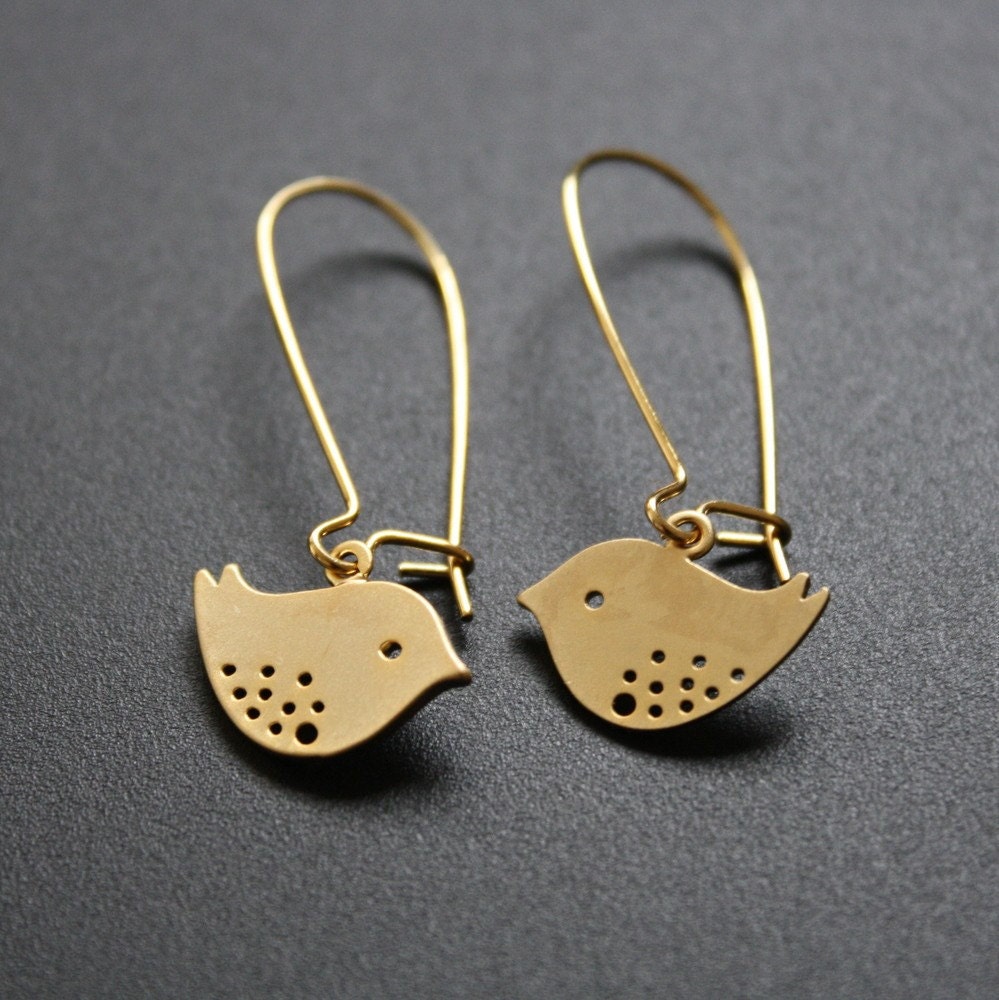 Love Bird Earrings Gold Bird Dangle Earrings