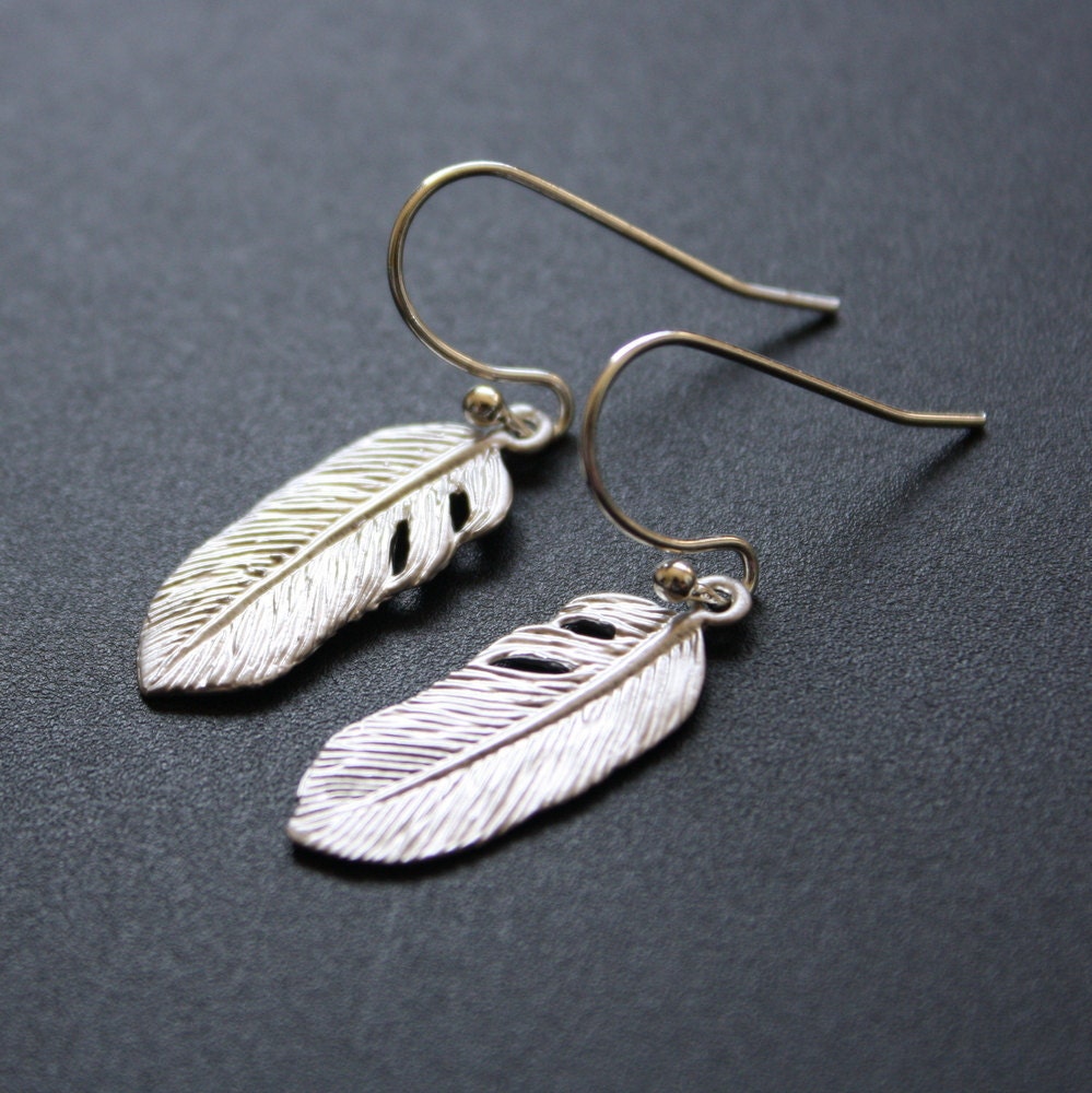 Silver Feather Earrings Dangle Earrings