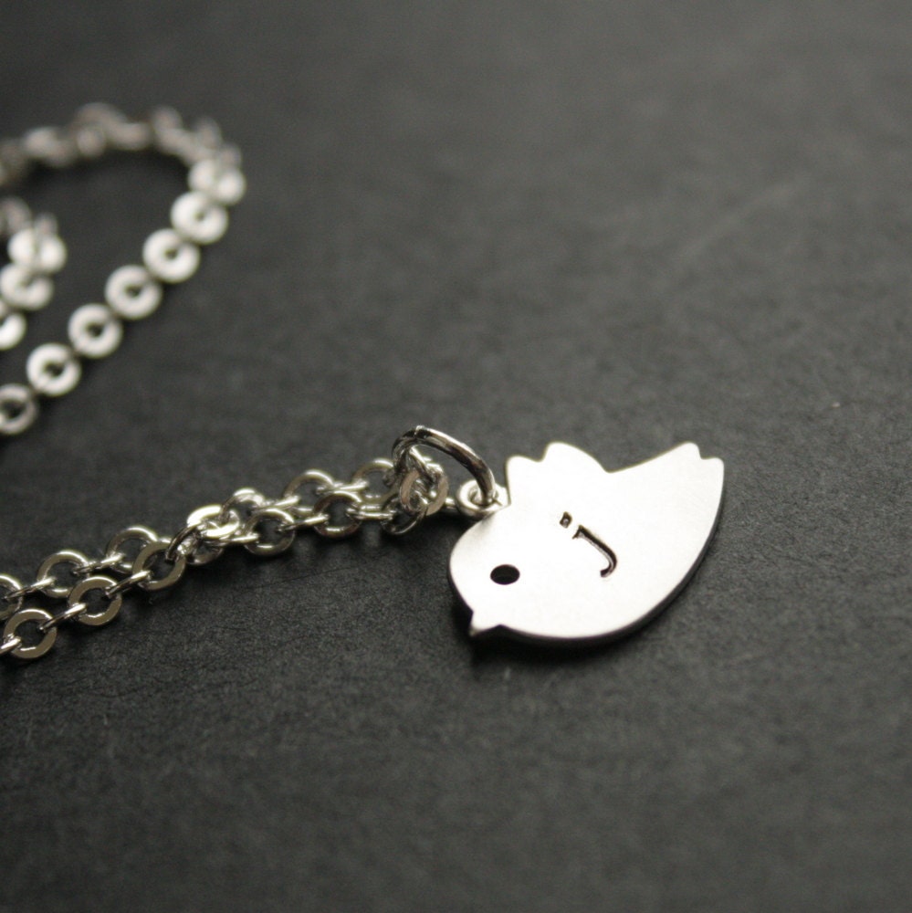 Personalized Necklace Custom Initial Bird Necklace in Silver