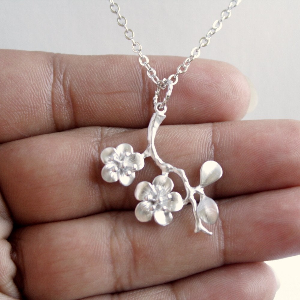 Cherry Blossom Pendant Necklace Cherry Blossom Necklace Silver