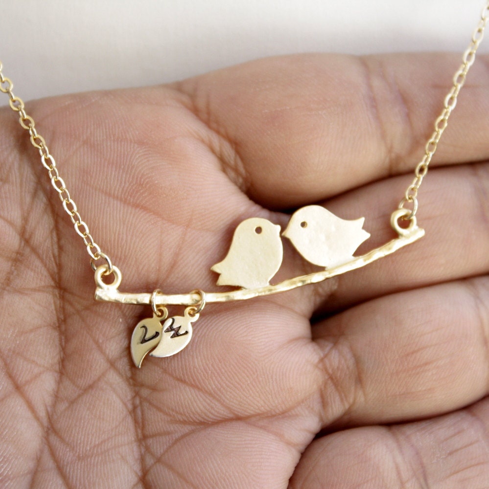 RESERVED for Daniel Love Bird Necklace Custom Initial Leaf Gold Personalized Necklace
