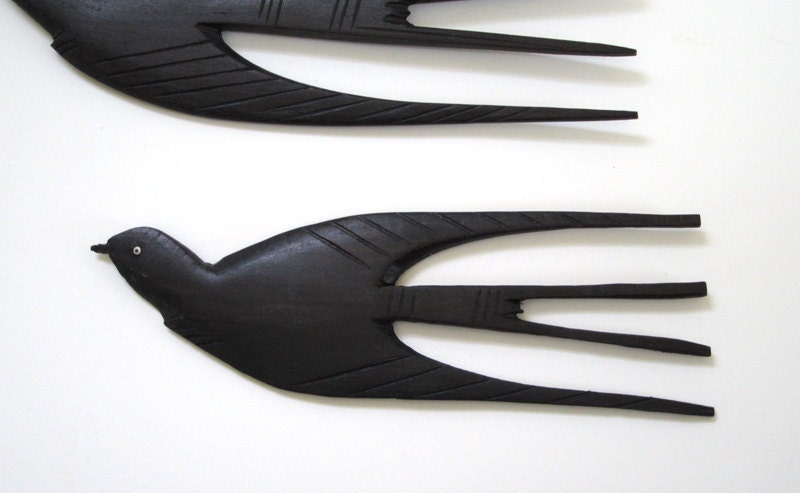 3 Vintage African Ebony Carved Swallow Wall Hangings