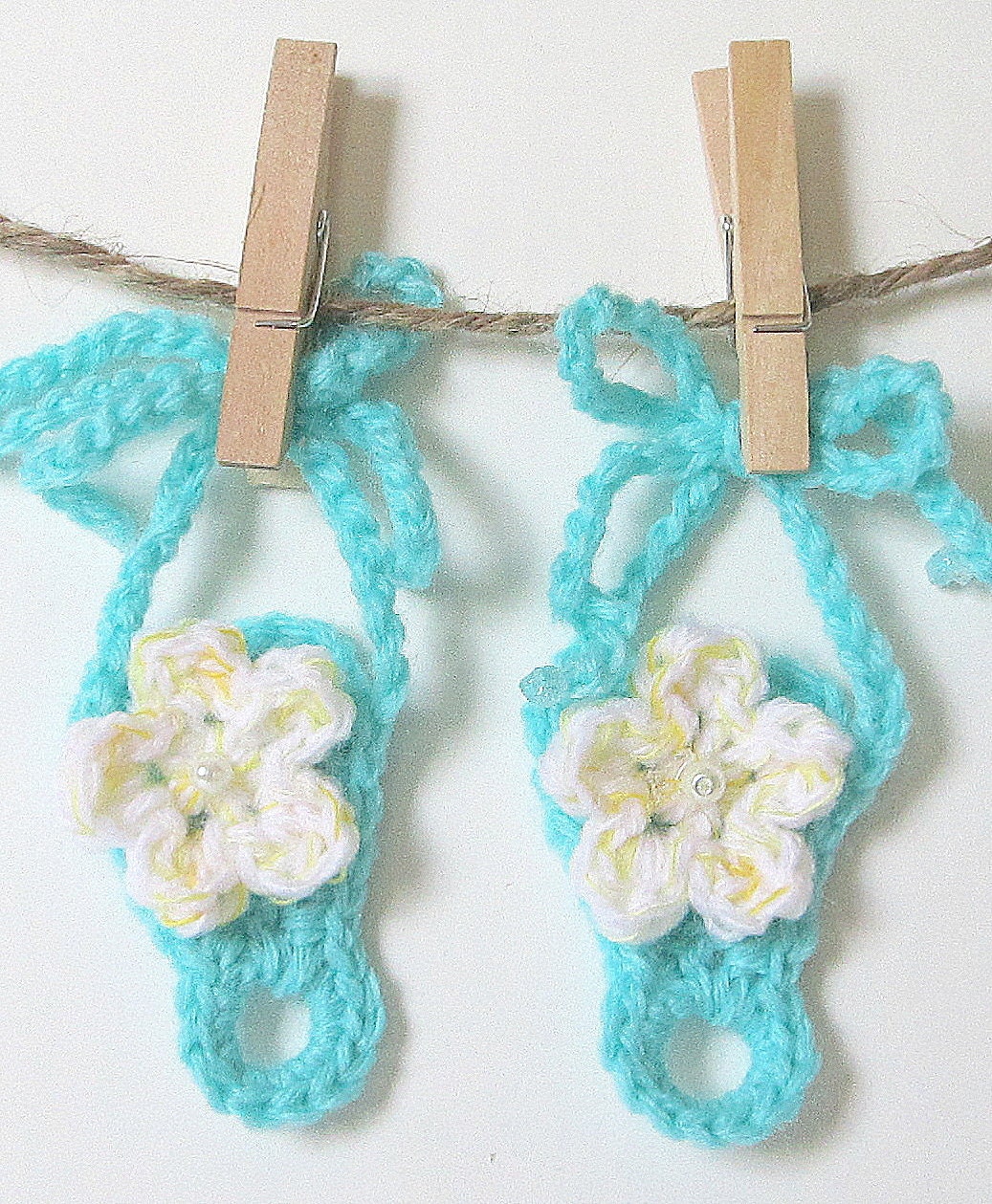 Baby Girl Barefoot Sandals - Turquoise and Yellow