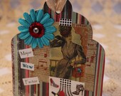 Handmade Shabby Chic Birthday card and ornament mixed media shoe design, retro fashionable paper goods for girlfriend sister friend girl