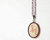 Embroidered Initial Necklace. Personalized Bridesmaid Jewelry. Custom, Made to order.  Lots of Colors.  By merriweathercouncil on Etsy