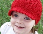 Teen Newsboy Cap - TEEN/ADULT Crochet Beanie Hat with Visor, Newsboy Cap - Red - Teen/Adult Size