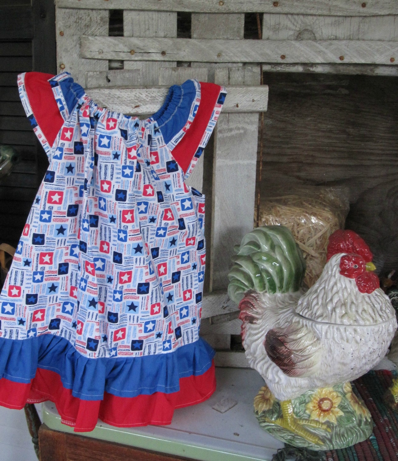 Ready To Ship 12-18Month Red White Blue Ruffle Sleeve Sundress