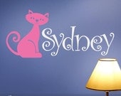 Kids Name Vinyl Wall Decal Custom Name With Cat, Kitten for Nursery Wall Decor