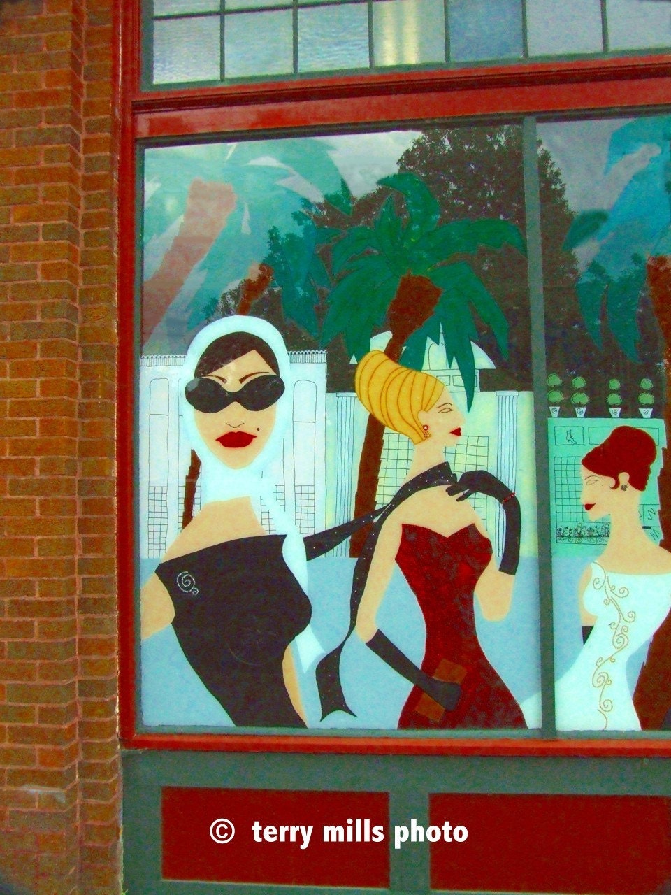 Ladies Window   Ladies with Sunglasses and Dresses in Red Green Turquoise Blue  8x10