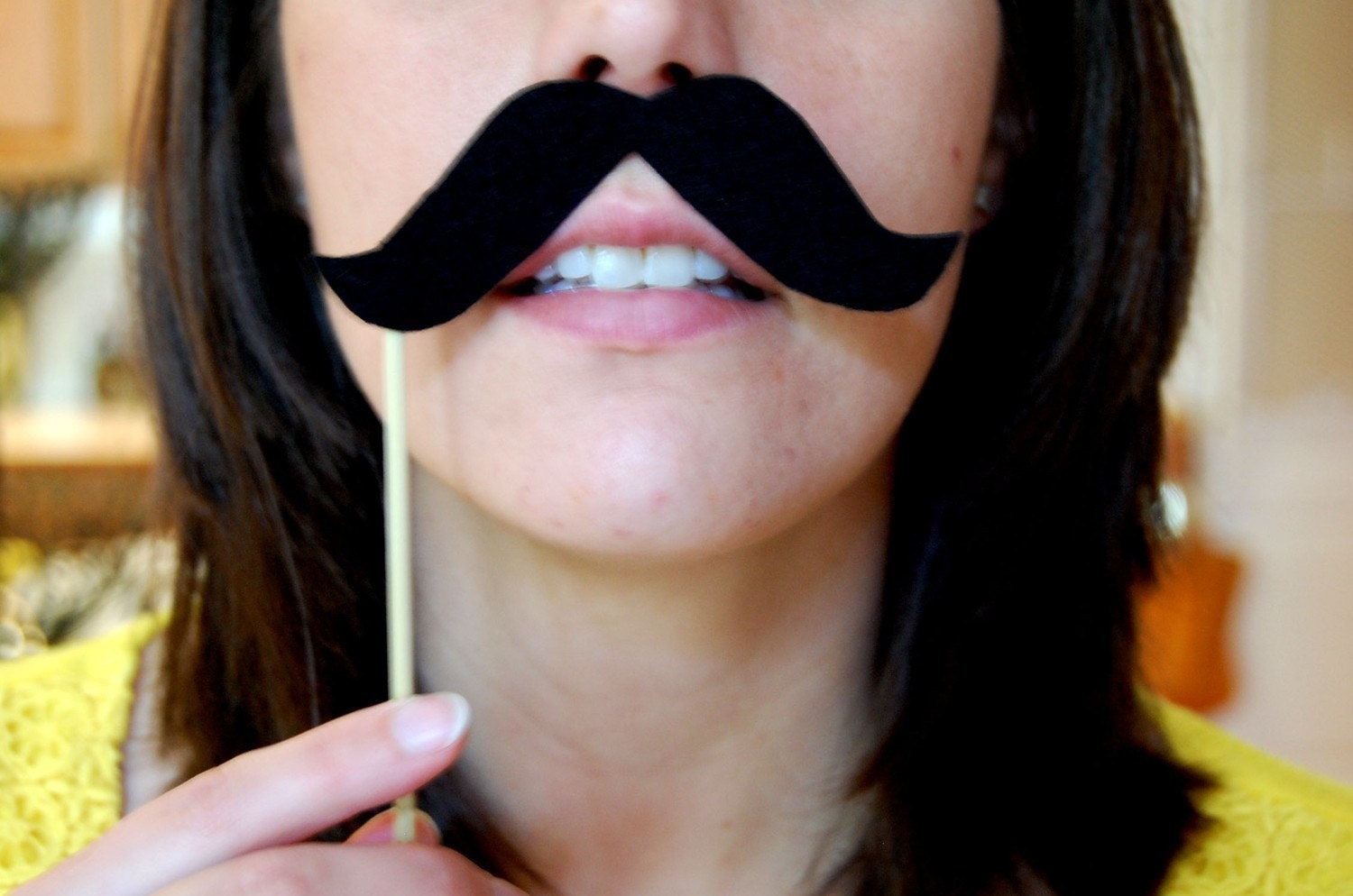 Black Mustaches on a stick STIFF FELT- Set of 10 photo booth mustaches