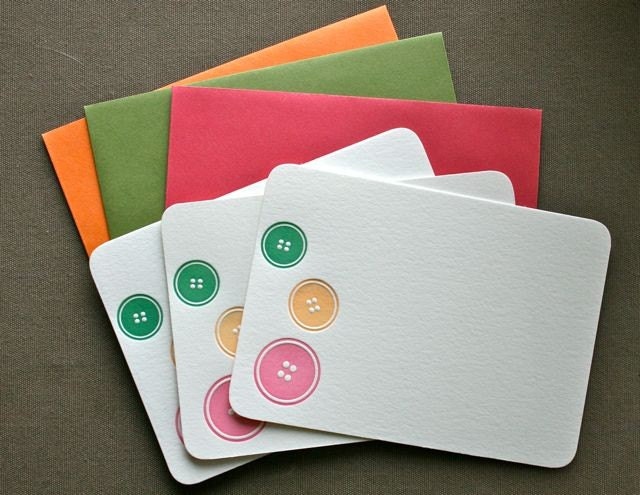 Button Letterpress Notecards Set of 3