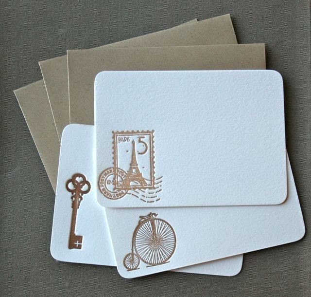 Antique French Letterpress Notecard Set of 3