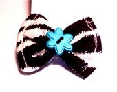 Zebra print- Aqua blue - Flower - Hair bow  - Boutique hairbows - girls