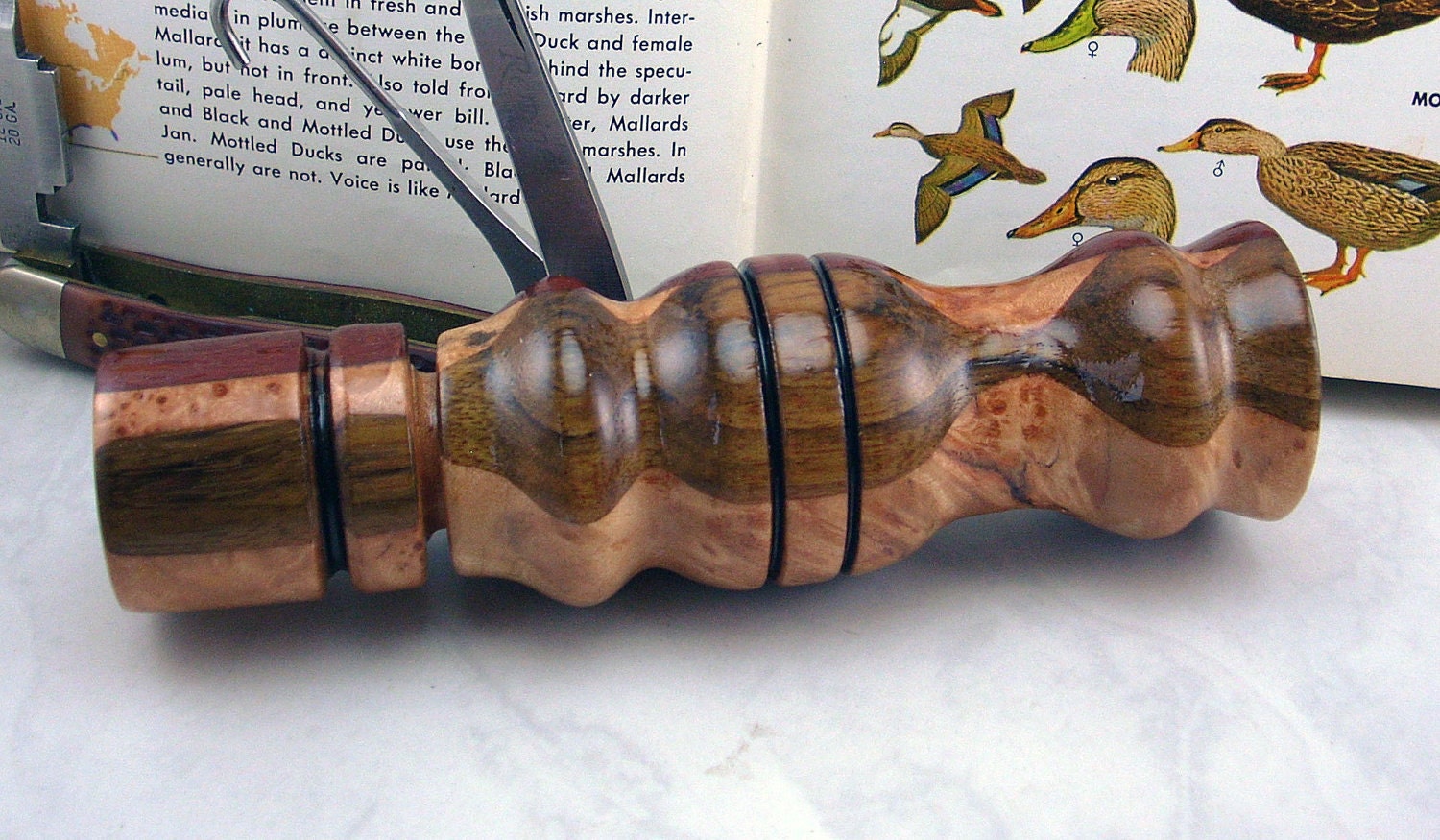 Duck Call Double Reed Laminated Birdseye Maple, Vera and Mahogany