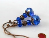 Clearance SALE Navy Blue Crystal Beaded Copper earrings