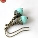 Vintage Crystal Czech Faceted Beaded brass earrings - Mint