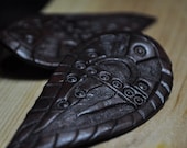 Handmade Tooled Leather Paisley Hairclips - Black