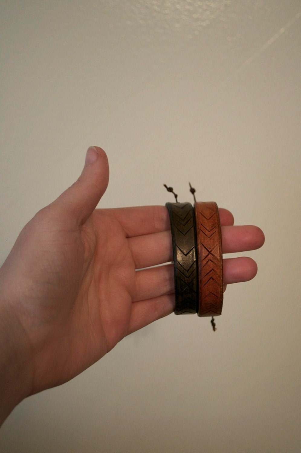 Handmade Tooled Leather Cuff - Mini Stripe Bracelets