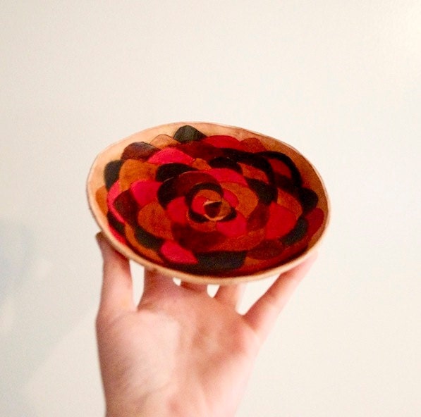 Handmade Tooled Leather Bowl - Medium Multicolor Flower Design
