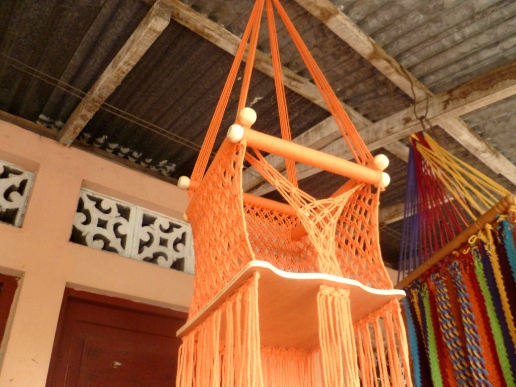 Orange Color Happy Baby, Chair Hammock for Children Handmade Furniture
