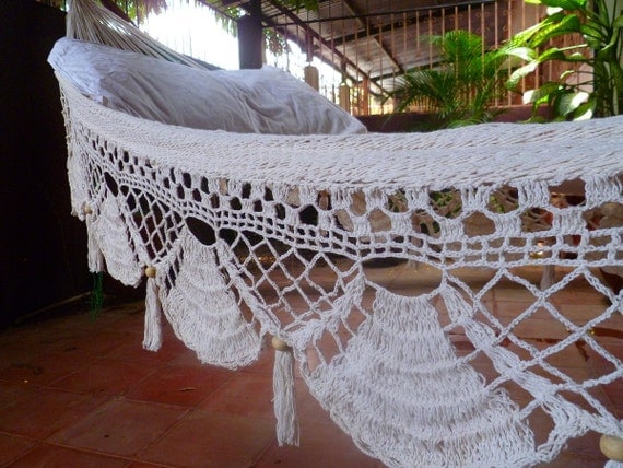 Beige Single Hammock hand-woven Natural Cotton Special Fringe