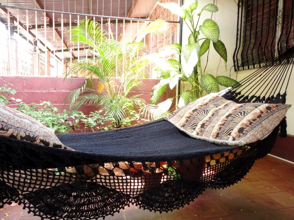 Black Magic Two, Single Hammock hand-woven Natural Cotton Simple Fringe