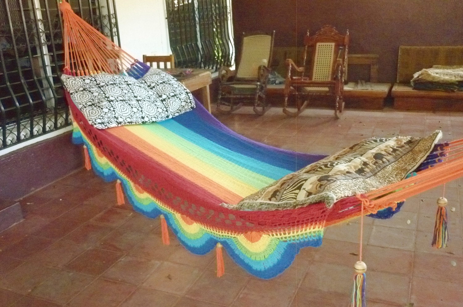 Rainbow magic, Beautiful single size hammock, Rainbow colors combination with Special Fringe