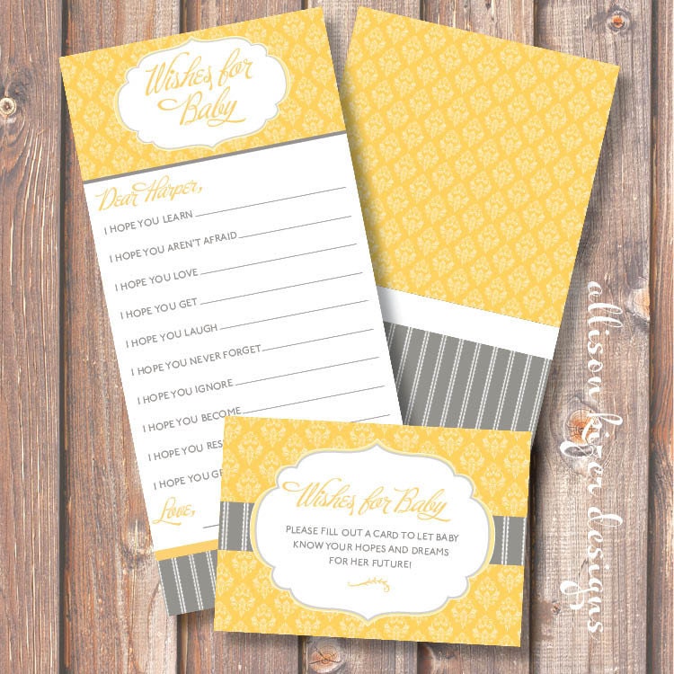 Printable Baby Shower Game - Florence Yellow & Gray Wishes for Baby