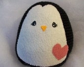 large crochet lady penguin amigurumi toy // black with heart // made to order