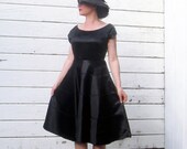 1930s 40s Dress Black Satin Beautiful 30s Dress M/L