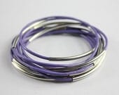 silver tubes purple leather wrap magnetic bracelet Z135
