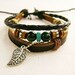 BROWN genuine leather with wooden and plastic beads leaf bracelet f85