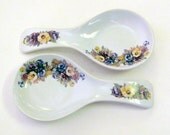 Large spoon rests with purple and yellow pansy design