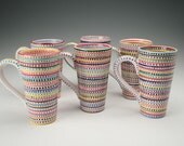 Tall Stripes and Dots Mug Hand Painted Coffee Tea
