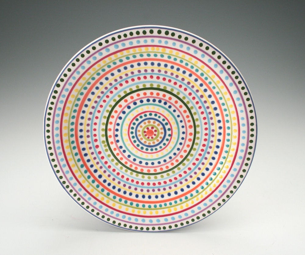 8" Stripes and Dots Plate Hand Painted Food Tastes Better Dinnerware
