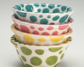 Pink Polka Dot Bowl Small Hand Painted Dinnerware