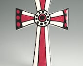 Large Wall Cross Hand Painted Wall Art Red Black White